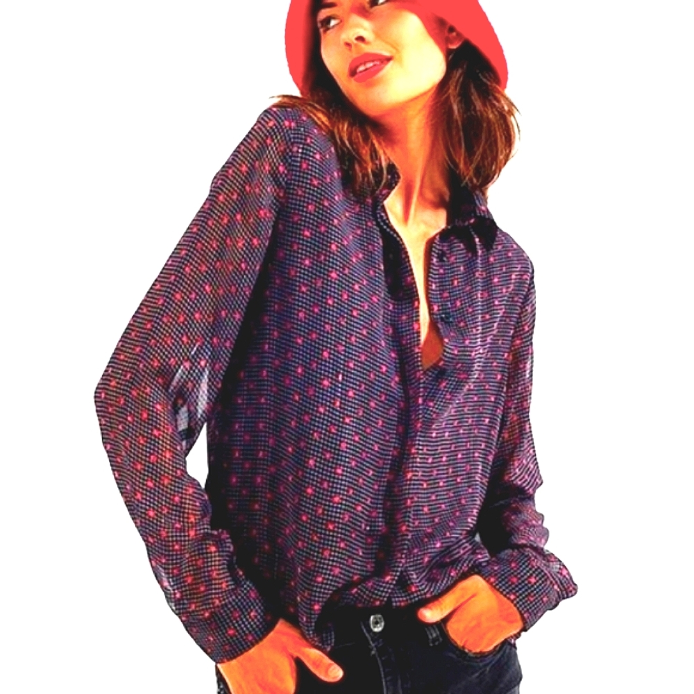 Q2 Blouse Abstract Red Flower